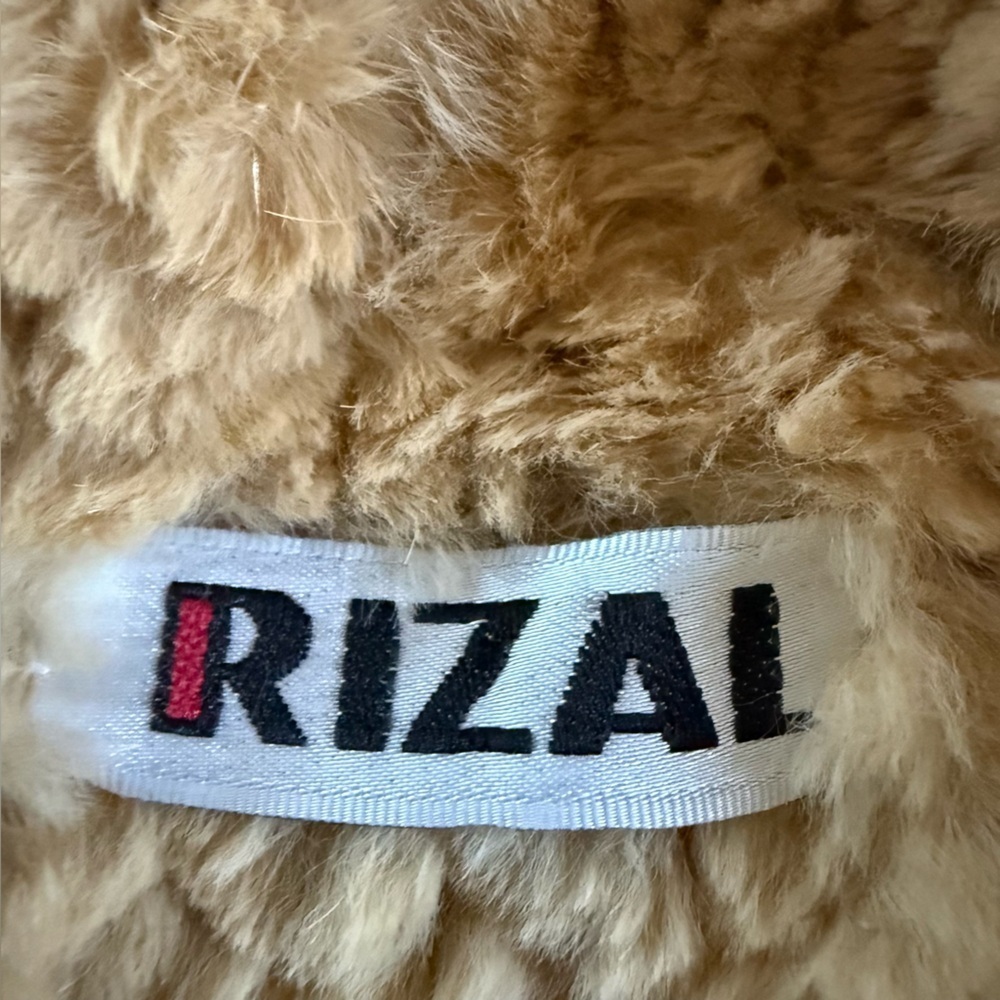 Rizal rabbit fur jacket coat with collar flare bell sleeves tan brown medium - Picture 2 of 12